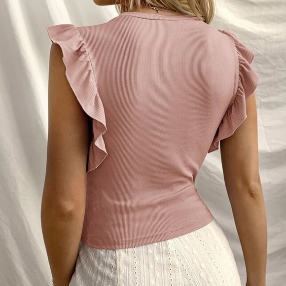 Boho ruffle trim ribbed knit top - Picture 7 of 15